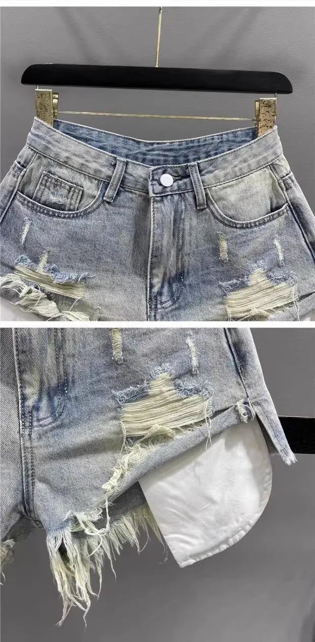 Korean Vintage Blue Ripped High-Waisted Denim Ultra Shorts