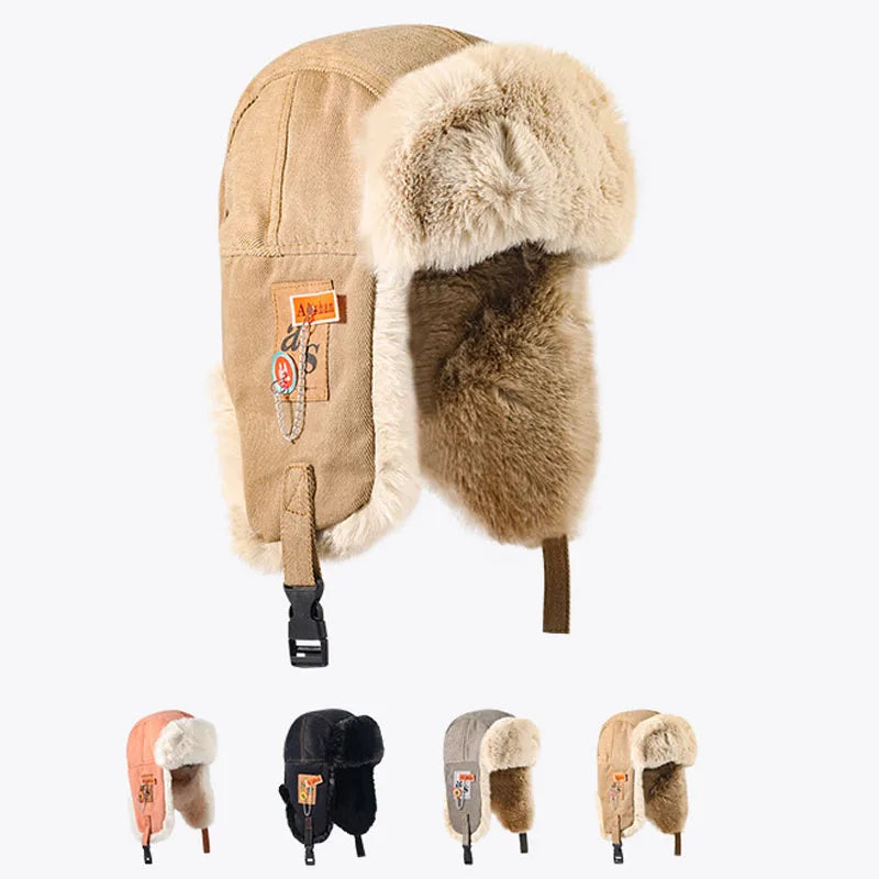 Bomber Hat Men Women Thick Warm Russian Ushanka Fur Hat Fashion Male Female Winter Hat Black Grey Earflap Ski Russian Cap