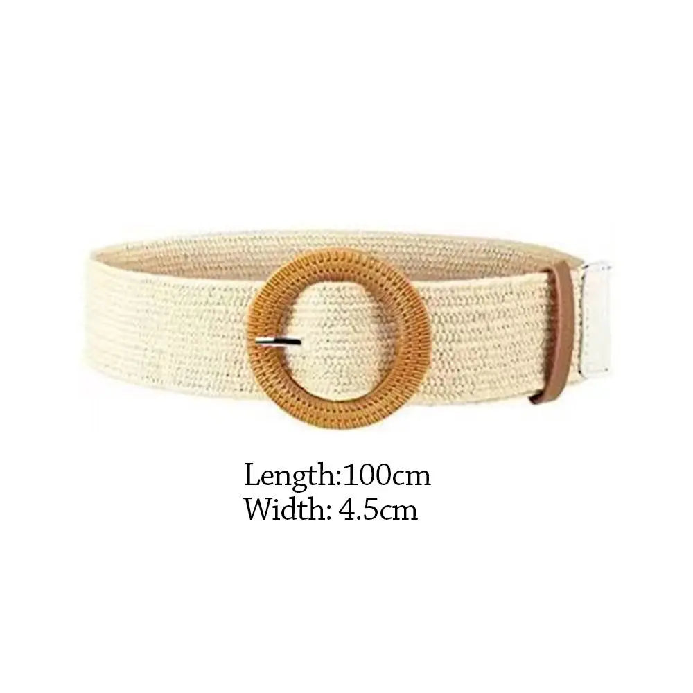 Boho Wide Elastic Waist Belt – Braided PP Straw Belt for Dresses & Casual Wear ✨