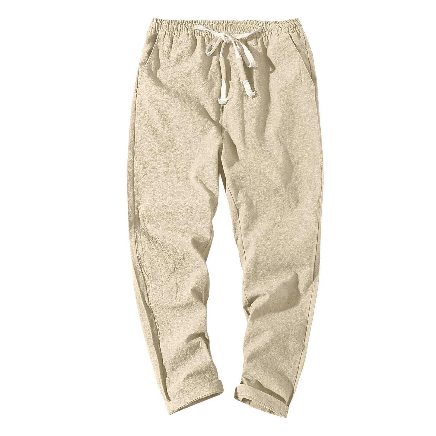 🌿 Men's Solid Color Casual Trousers - Japanese Linen Slim Ankle-Length Pants for Daily Outwear