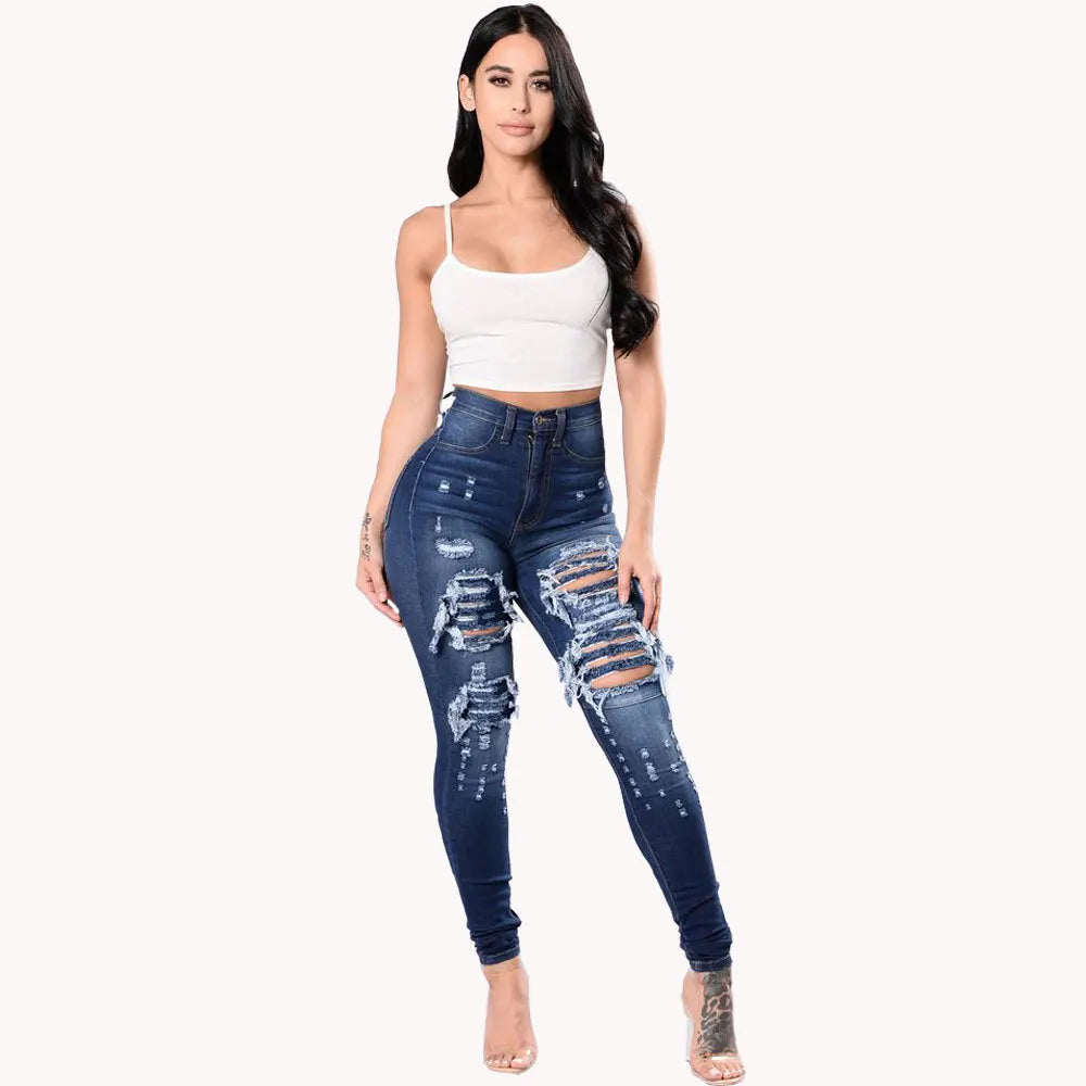 High Waist Ripped Skinny Jeans for Women | Fashion Stretch Denim Pants | Casual Slim Fit Trousers S-3XL