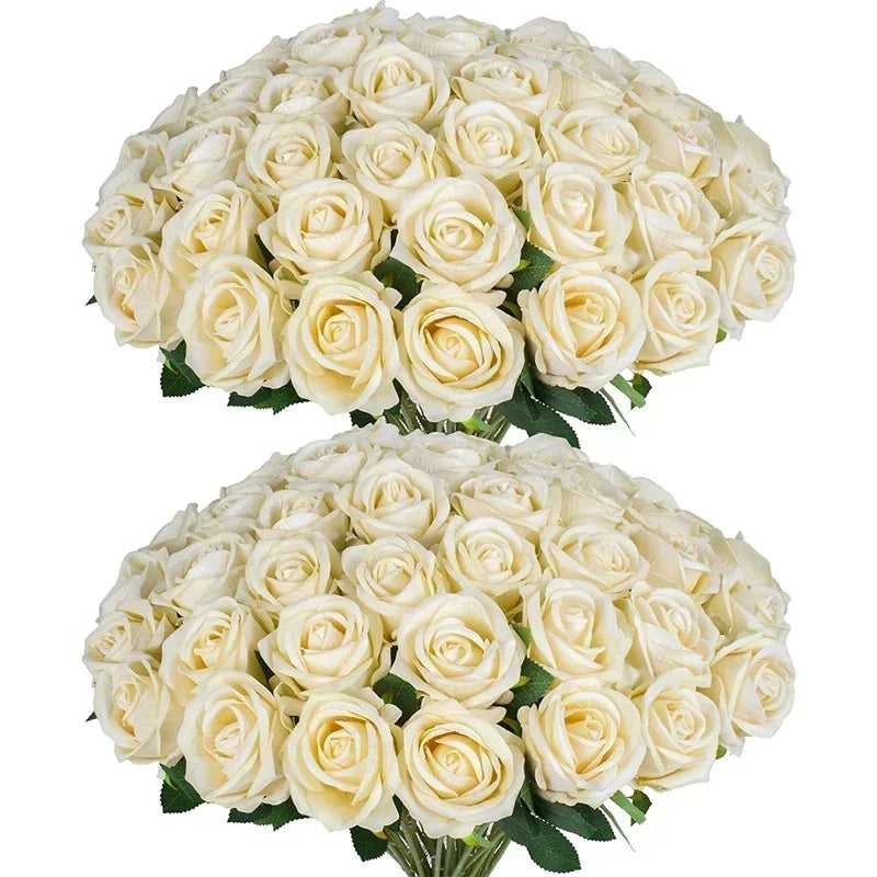 50PCS Artificial Silk Roses Bouquet | Realistic Fake Flowers for Home, Wedding & Party Decor