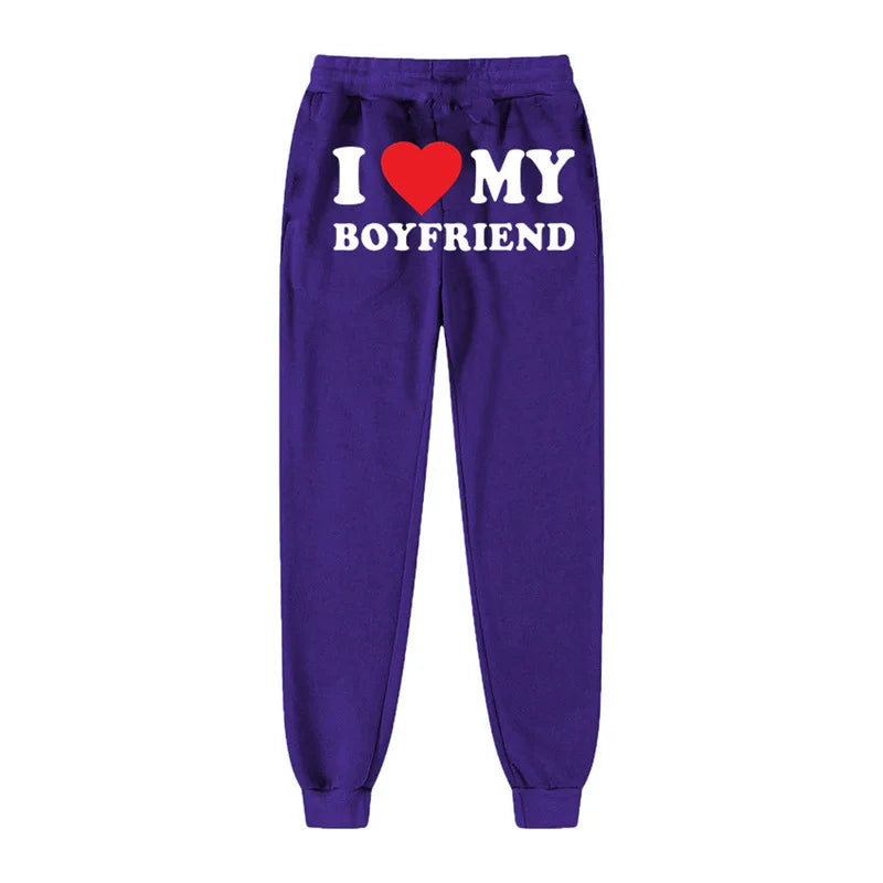 Women's Fleece Lined Sweatpants | Valentine's Day Love My Boyfriend Print | High Waisted Joggers Pants