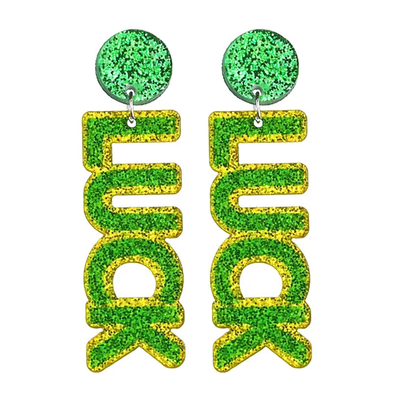 New St. Patrick's Earrings Green Festival Atmosphere Rainbow Beer Clover Shining Acrylic Earrings