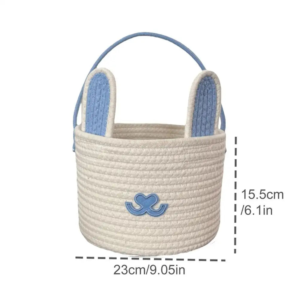 🐰 Easter Bunny Basket – Soft Cotton Rope Tote for Egg Hunt, Candy & Gifts