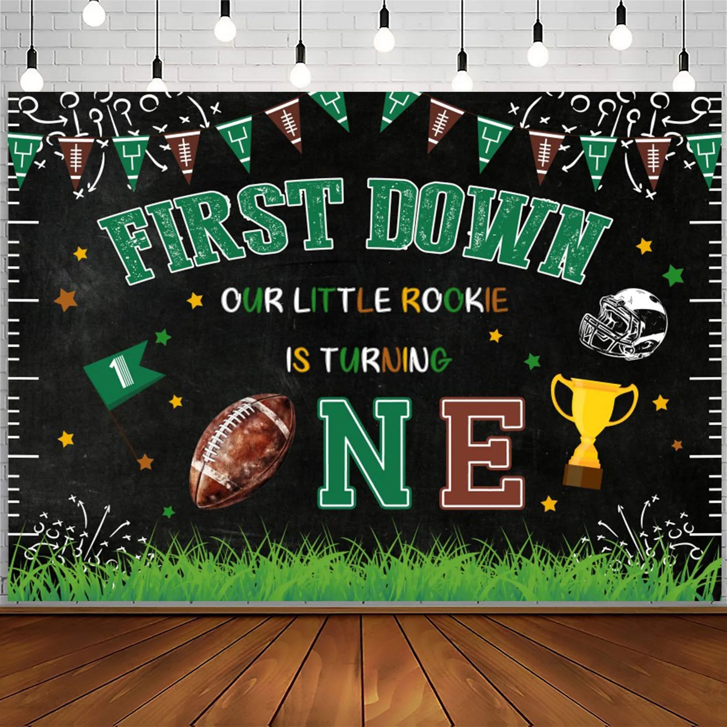 🏈 AIBIIN 1st Birthday Party Backdrop – Touchdown Rugby Theme 🎉