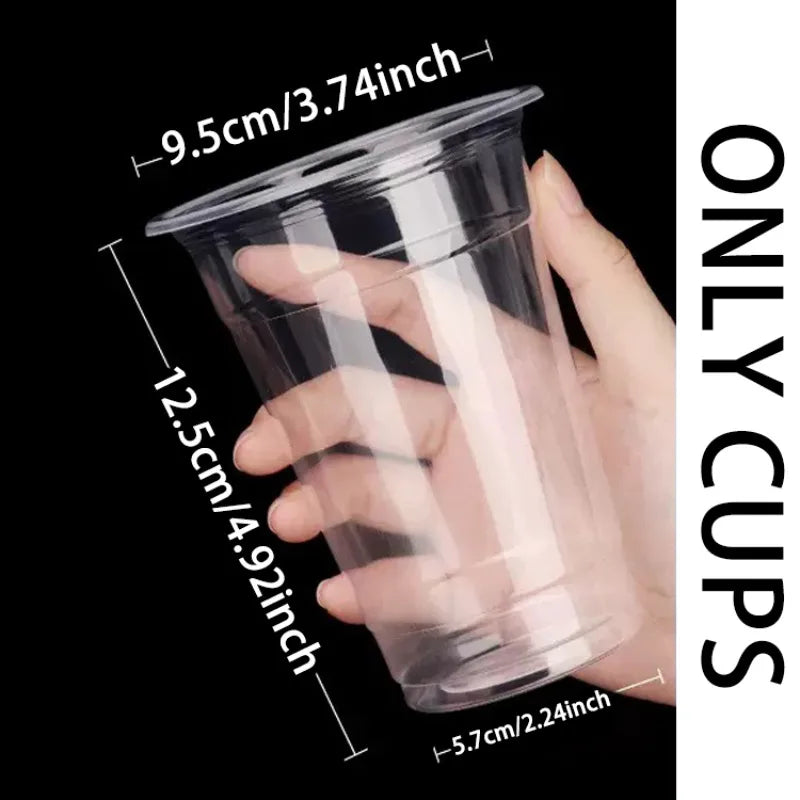 50PCS 16oz Clear Plastic Cups with Flat Lids | Disposable Drinking Cups for Parties, Weddings & Events | Bulk Ice Coffee Milkshake Cups