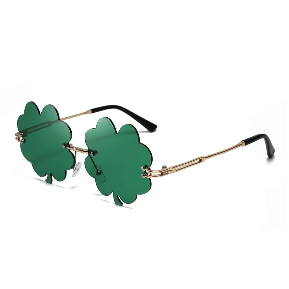 Fashion Irish Shamrock Sunglasses Green Four Leaf Clover Leprechaun Costume Glasses St. Patrick's Day Rimless Decor Sun Glasses