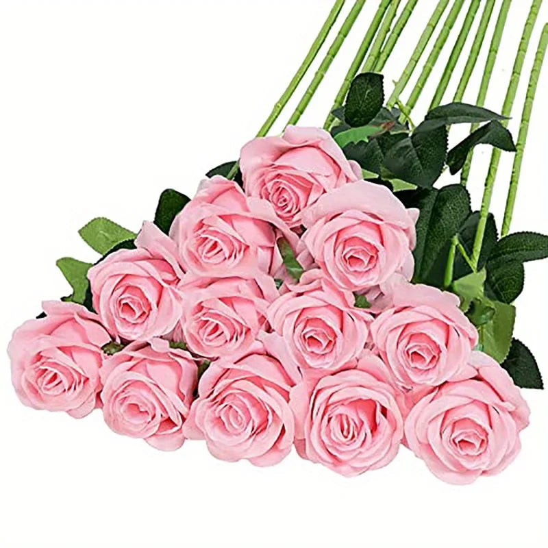 12PCS Realistic Artificial Rose Bouquet | Silk Fake Flowers for Weddings, Parties & Home Decor