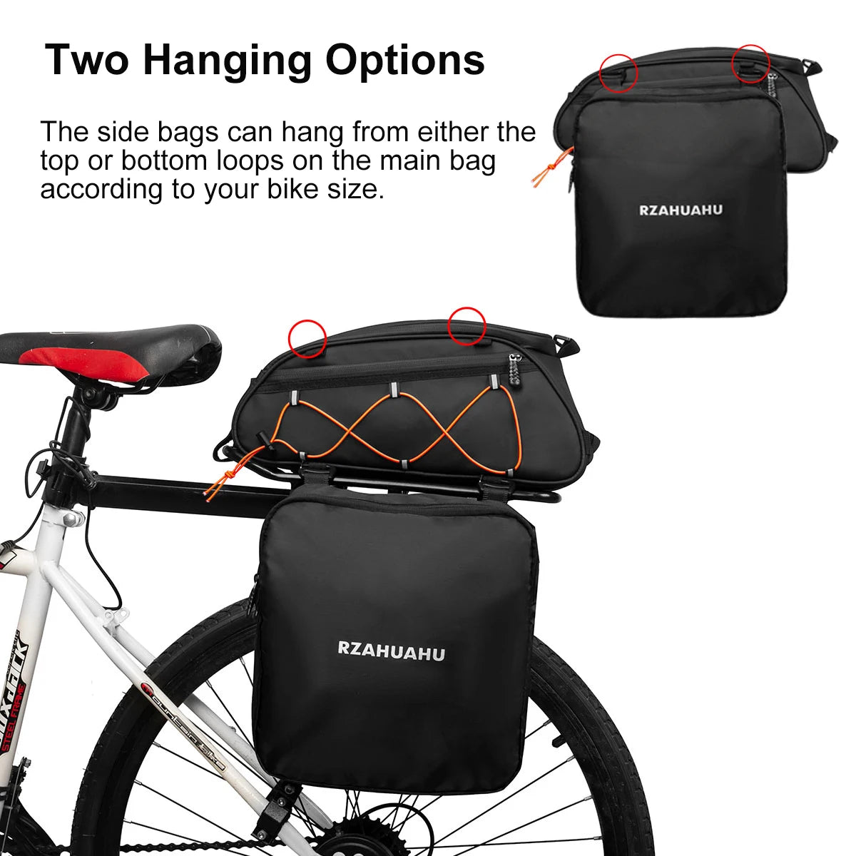 3-in-1 Bike Rack Bag – Waterproof Trunk Bag with Cooler, Bicycle Rear Seat Bag, Cycling Cargo Luggage with 2 Side Hanging Bags