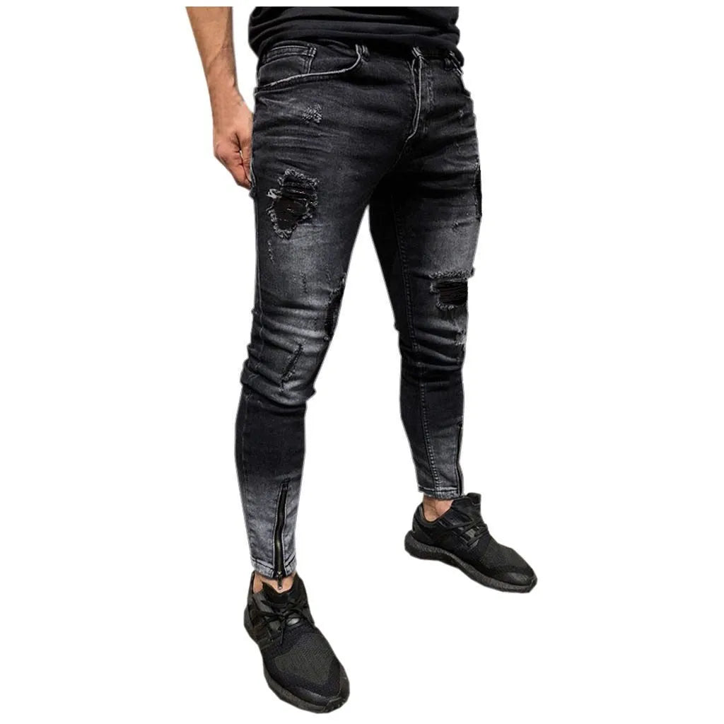 🔥 Trendy Men's Skinny Stretch Jeans | Slim Fit Denim Pants | Distressed Ripped Selvedge Style | Streetwear Stacked Trousers