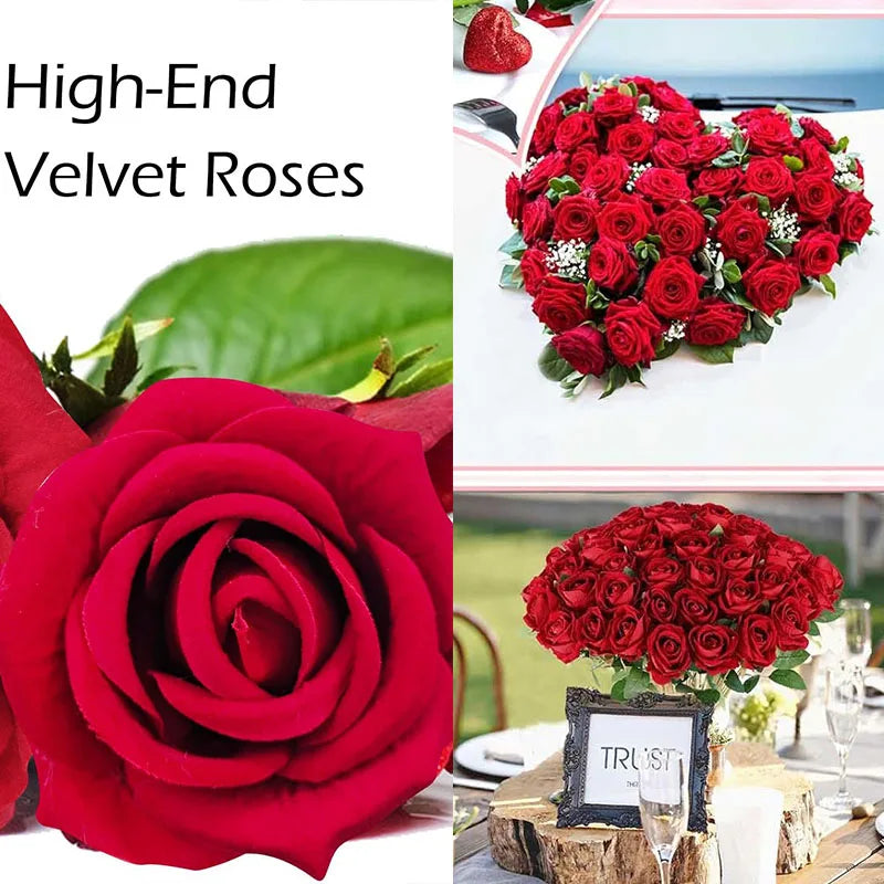 30PCS Velvet Artificial Roses | Real Touch Long Stem Silk Flowers | Wedding Bouquet, Home & Party Decor