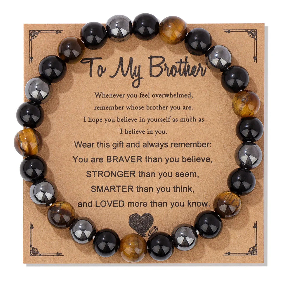 Family Cache Bracelet – Natural Stone Bead Jewelry Gift for Dad, Mom, Son, Sister, and More - Bracelet for women