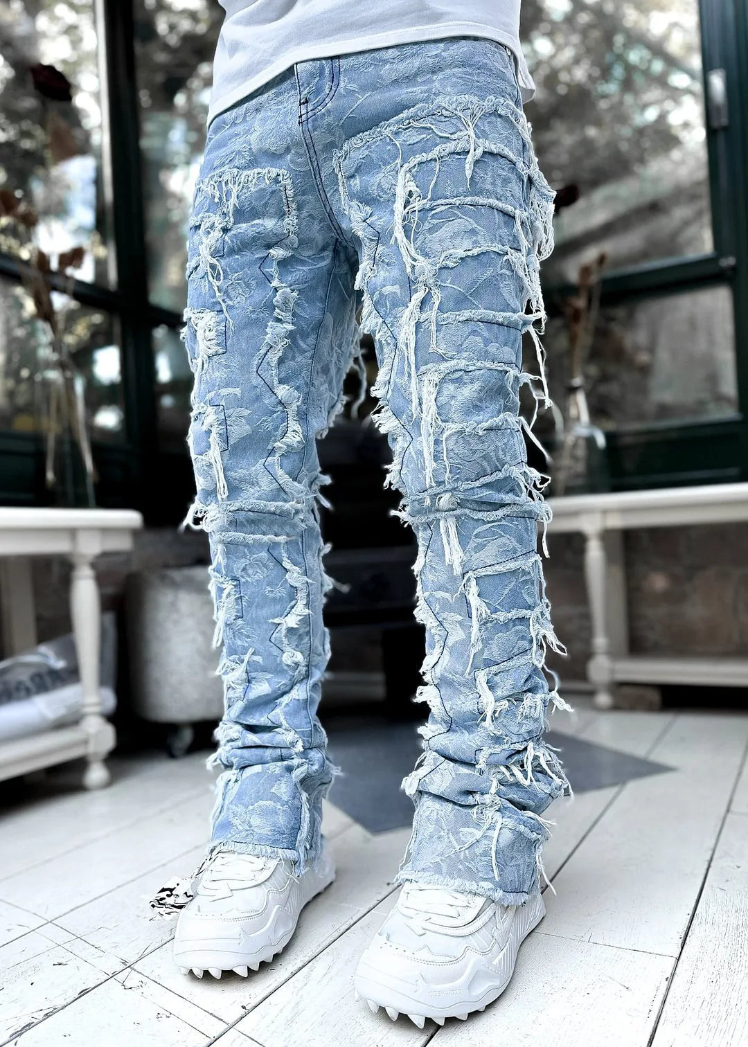 High Street White Men's Stacked Jeans | Hip-Hop Style Denim Pants Upgrade Your Wardrobe with Edgy Streetwear! Jeans for men