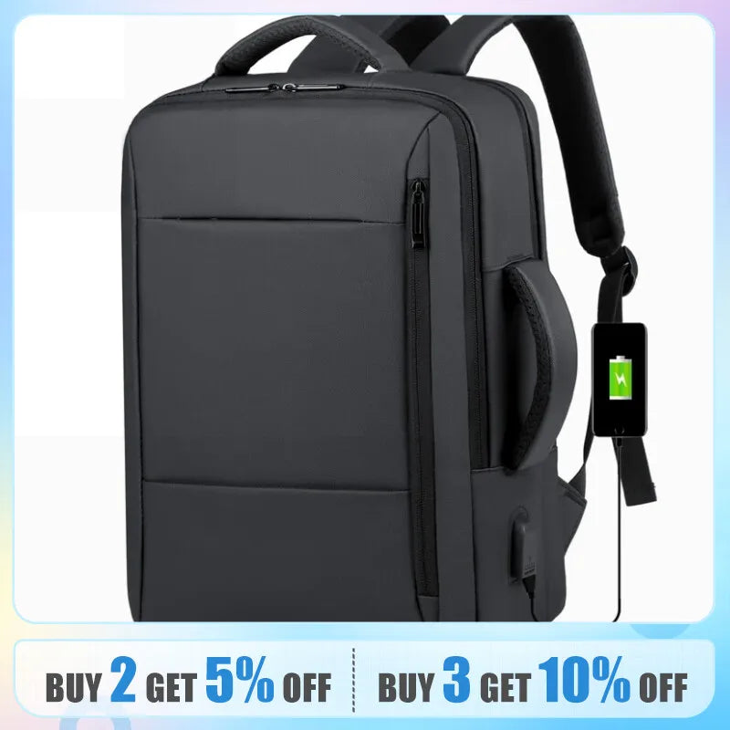 Men's Large Capacity Backpack – USB Charging, Waterproof Laptop Bagpack for Business & Travel with Luggage Strap