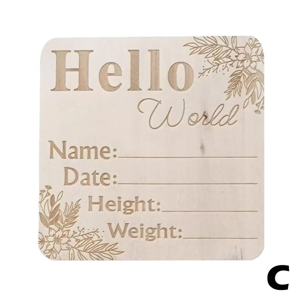 Baby Wooden Milestone Card | Engraved "Hello World" Newborn Photography Prop | Natural Wood Milestone Chips for Children