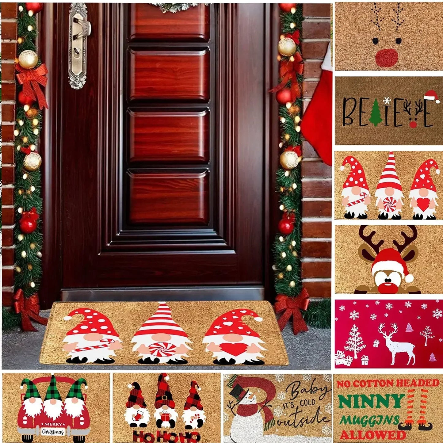 🎄 2025 Christmas Doormat 🎅 | Merry Xmas Gnomes & Elk Rug for Indoor/Outdoor Holiday Decor! ❄️