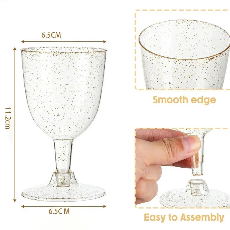 25/50Pack Disposable Plastic Wine Glasses Bubble Tea 150ml Champagne Glasses with Handles for Wedding Birthday Graduation Party