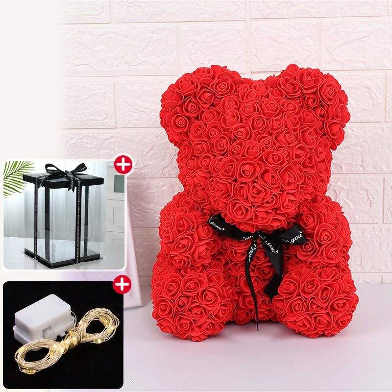 Valentine's Day Rose Bear with Gift Box and Lights – Eternal Love Teddy Bear for Women & Girlfriend