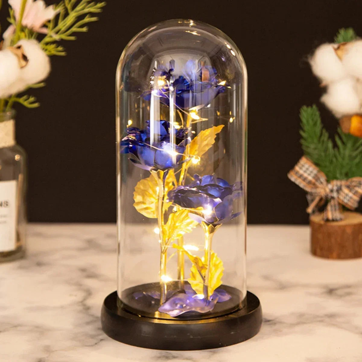 Enchanted Rose in Glass Dome with LED Lights – Artificial Flower Gift for Christmas, Beauty and the Beast, Valentine's Day