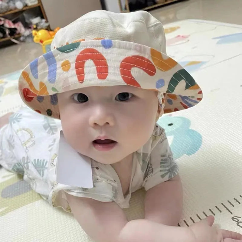 Double-Sided Kids Bucket Hat with String - Cute Embroidered Fisherman Cap for Boys and Girls