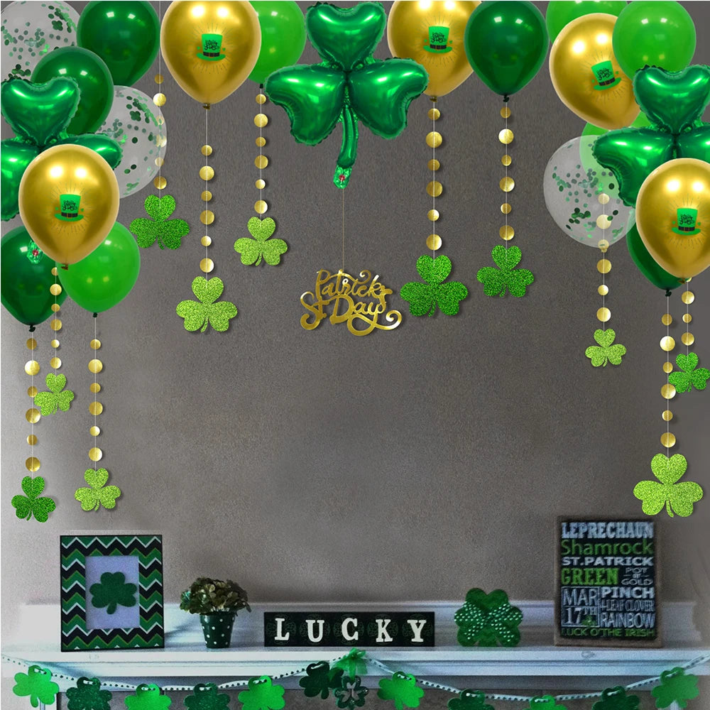 St Patricks Day Green Balloon Saint Patricks Party Decorations Shamrock Clover Garlands Banner Streamer Backdrop Hanging Decor