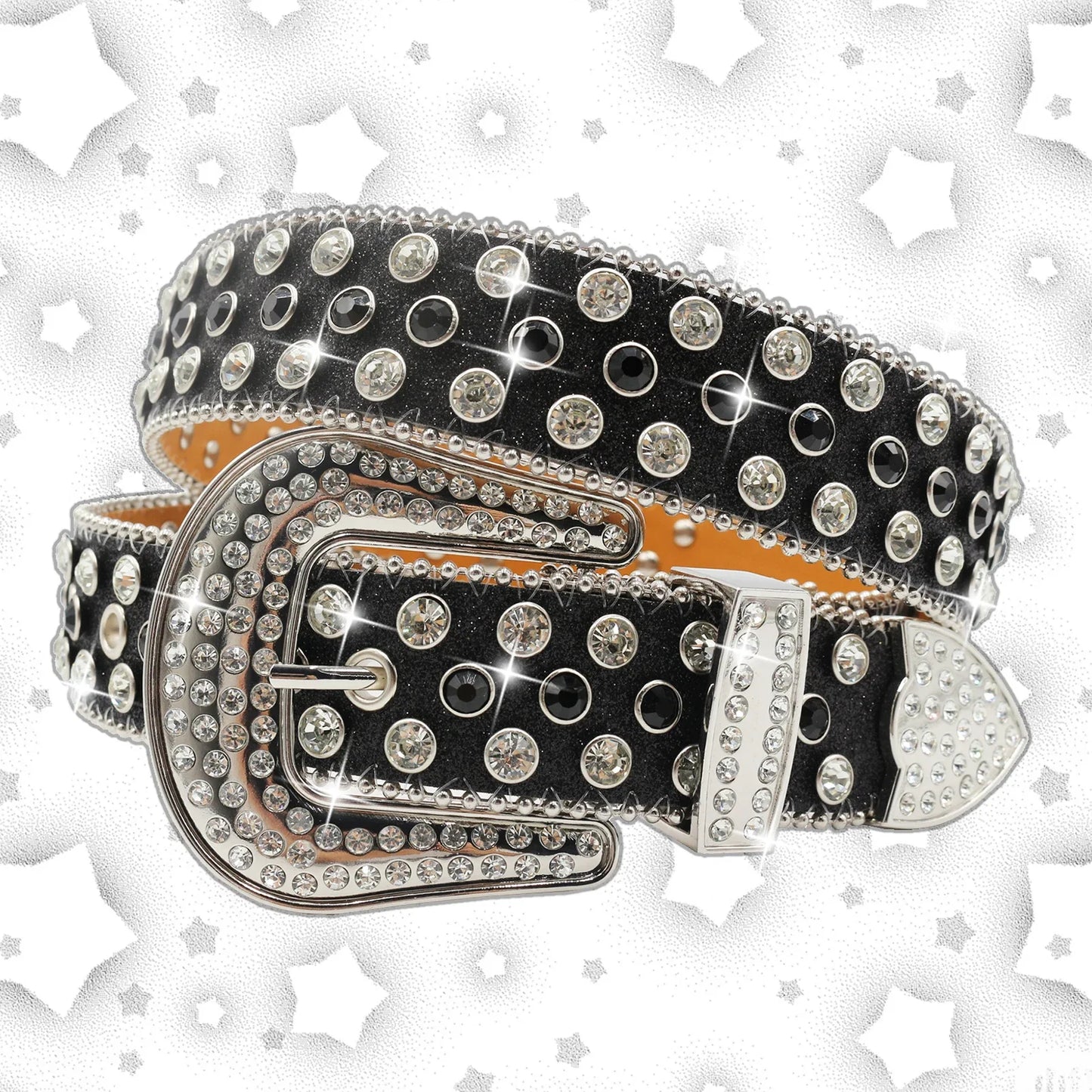 Rhinestone Rivet Belt | Glitter PU Leather Punk Belt | Hip Hop Cowboy Cowgirl Fashion Accessory