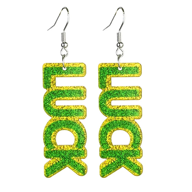 New St. Patrick's Earrings Green Festival Atmosphere Rainbow Beer Clover Shining Acrylic Earrings