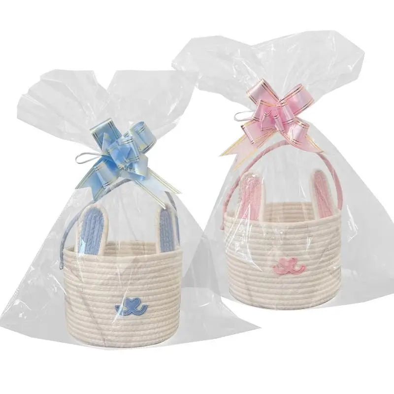 🐰 Easter Bunny Basket – Soft Cotton Rope Tote for Egg Hunt, Candy & Gifts