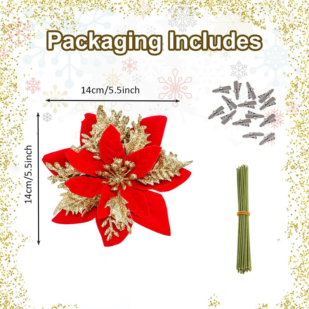 Gold Poinsettia Flower Artificial Poinsettia with Clips