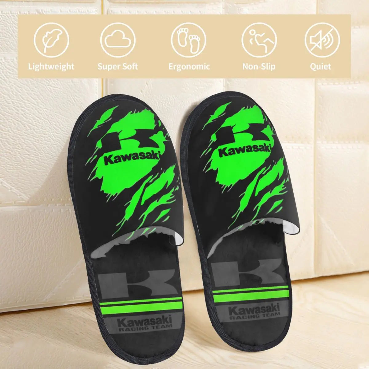 Crazy Kawasakied Motocross Racing Slippers - Cozy Household Fur Slippers Slides Non-Slip