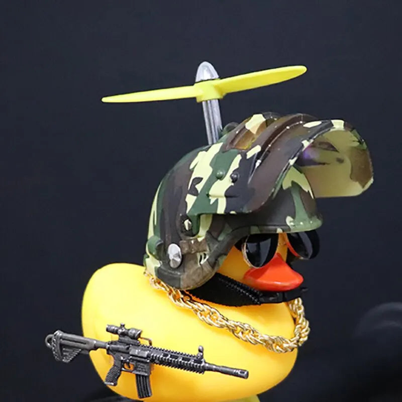 Broken Wind Rubber Duck Motor Accessories | Yellow Duck with Helmet | Car Interior Decoration