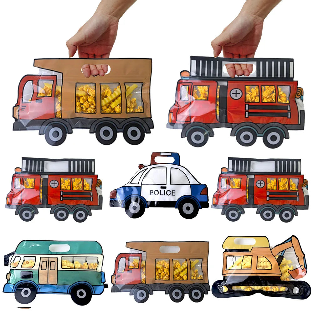 🚒🚛 Firetruck, Dump Truck & Excavator Candy Bags – Perfect for Kids’ Birthday Parties! 🎉🍪