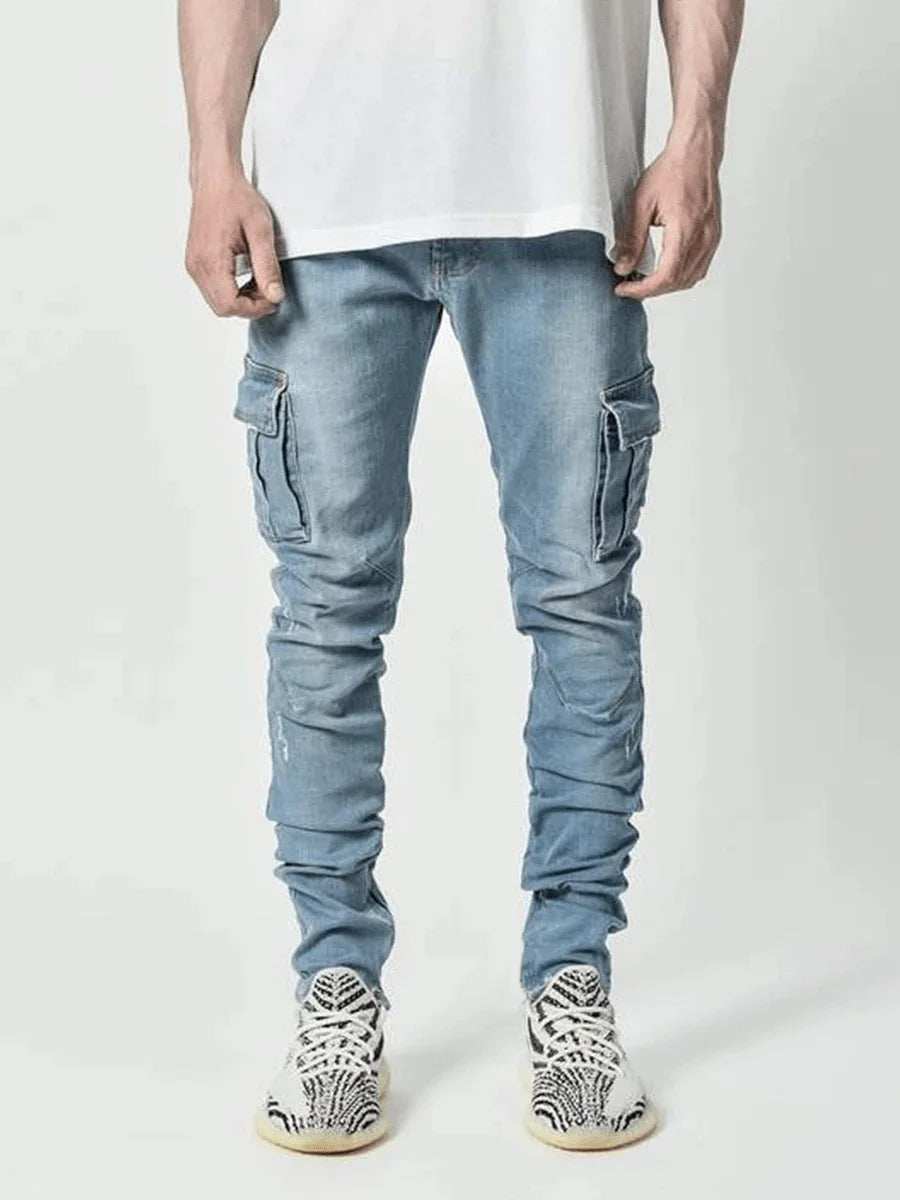 🔥 New Men’s Mid-Waist Cargo Jeans | Multi-Pocket Denim Pants for Casual Everyday Wear