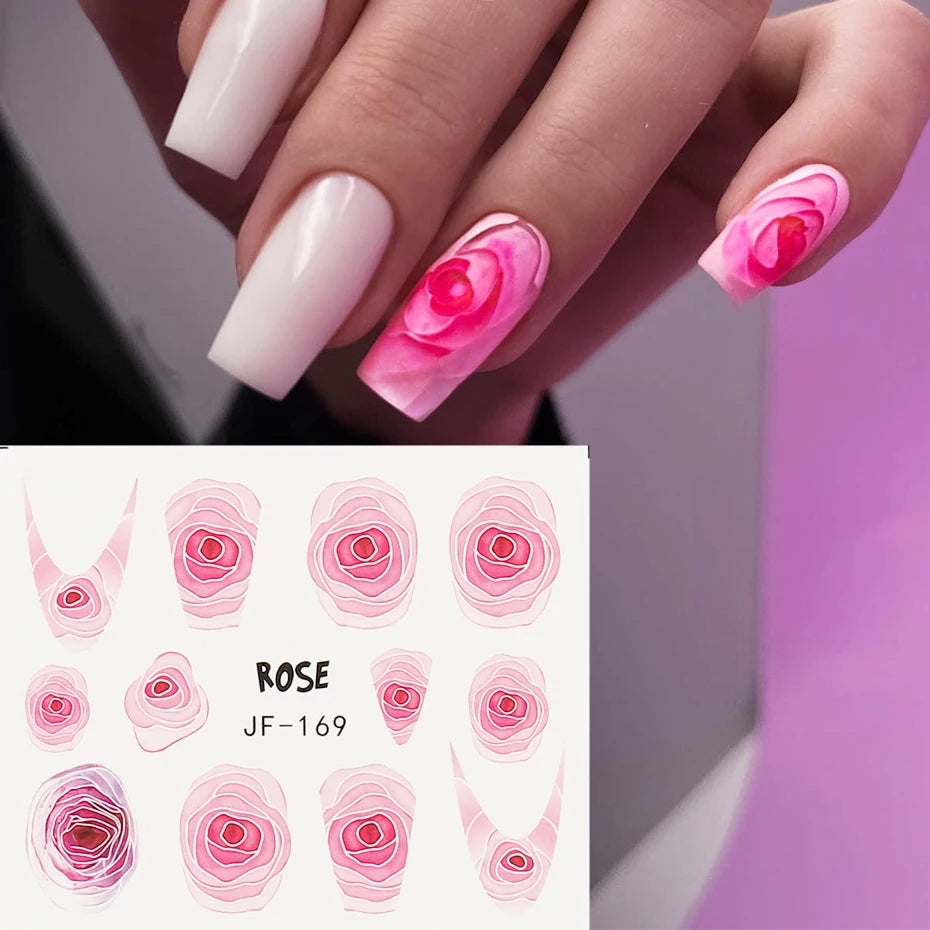 Valentine's Day Rose Nail Stickers | Full Cover French Blooming Flower Sliders | Water Decals for Manicure