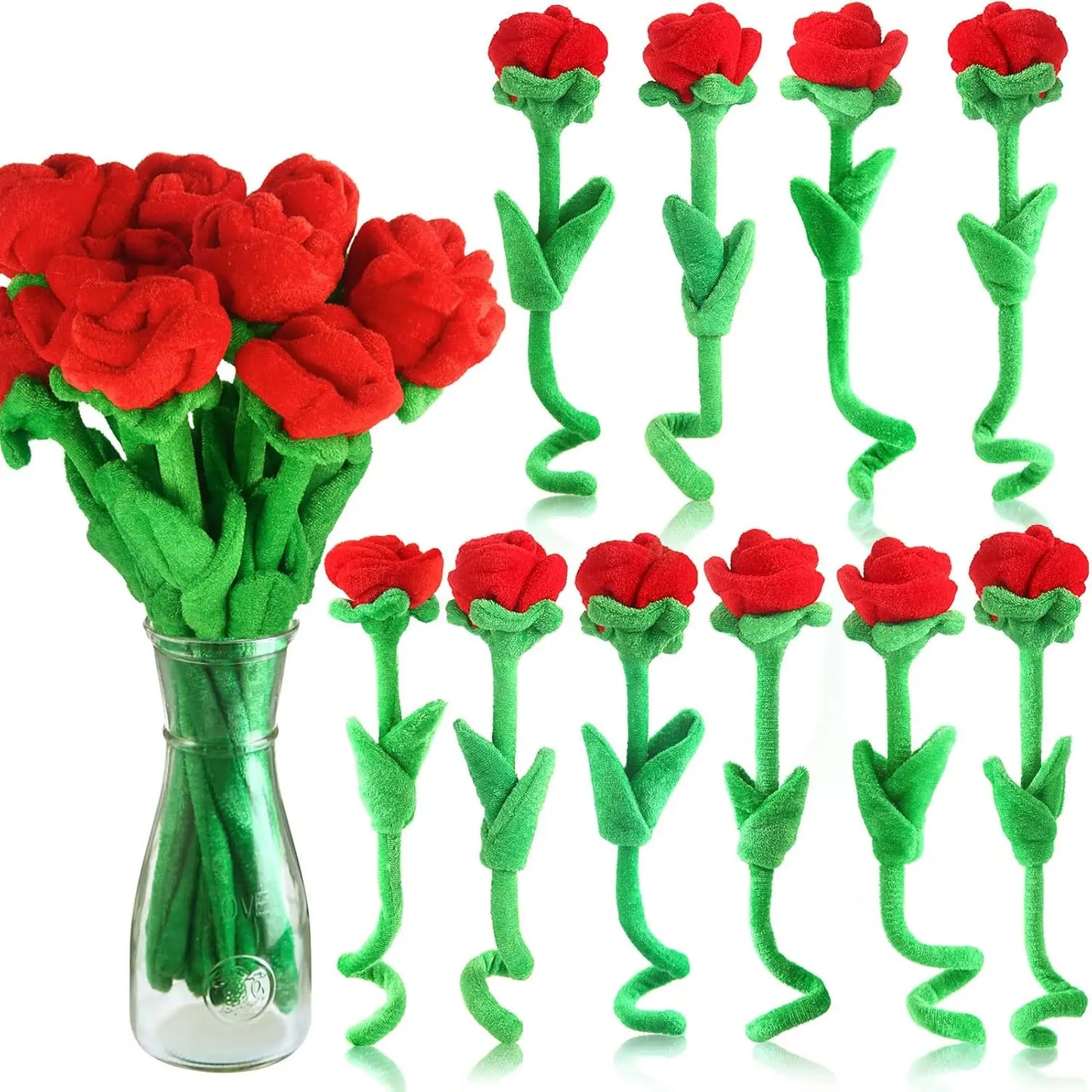 10-30Pcs Plush Rose Flower Bouquet – Soft Stuffed Roses with Bendable Stems, Romantic Gift for Girls & Home Decor