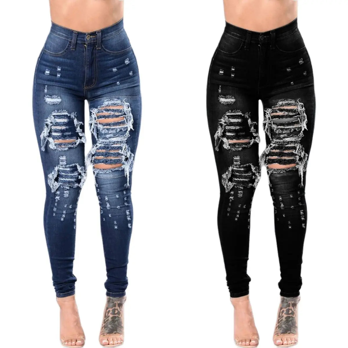 High Waist Ripped Skinny Jeans for Women | Fashion Stretch Denim Pants | Casual Slim Fit Trousers S-3XL