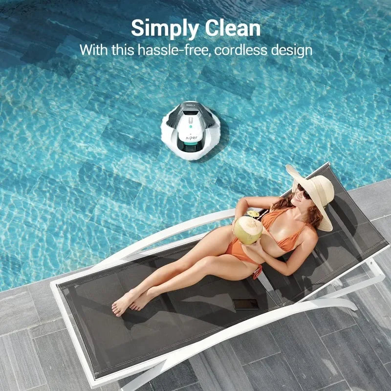 Cordless Robotic Pool Cleaner, Pool Vacuum Lasts 90 Mins, LED Indicator, Self-Parking, Up to 860 Sq.ft - White