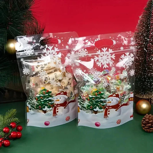 🎉 50PCS Happy New Year & Christmas Bread Packaging Bags 🎄 | Santa Claus Handle Gift Bags for Homemade Treats 🍞