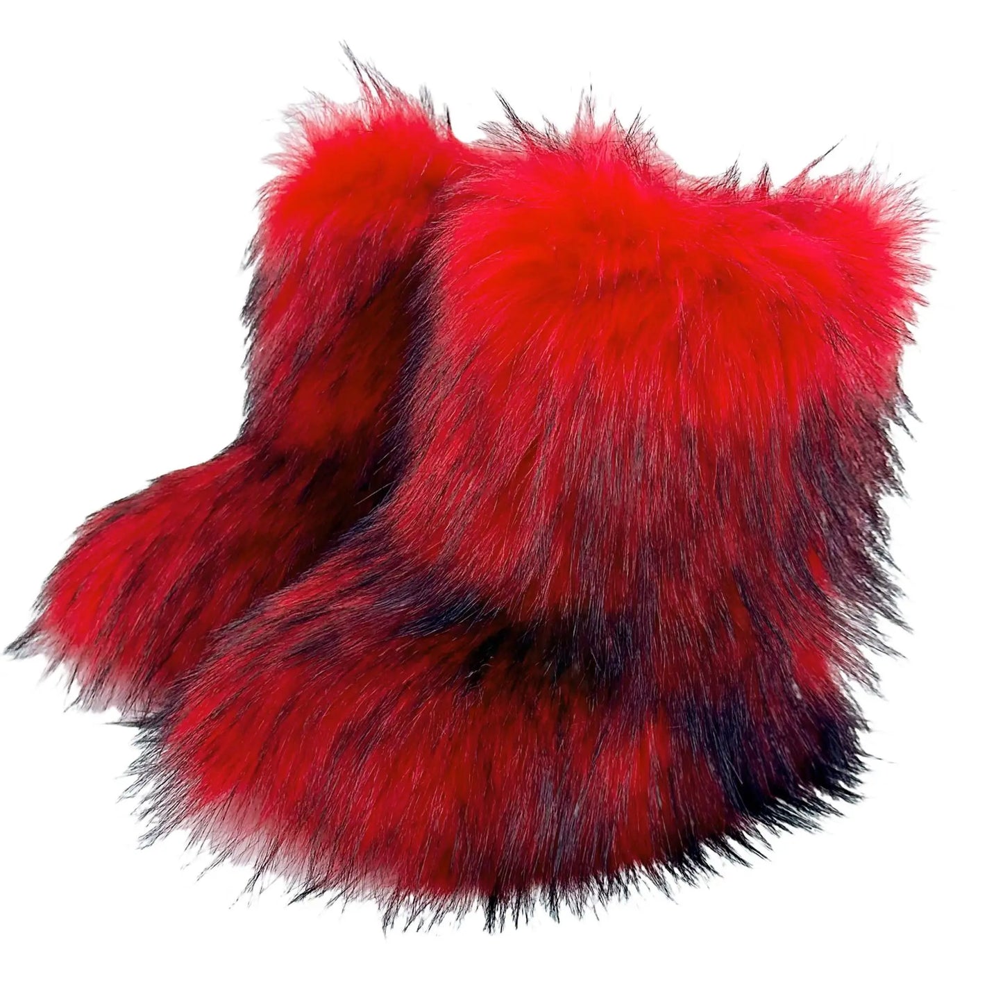 Winter Fur Imitation Raccoon Snow Boots for Women - Bright Colors – Mid-Calf Fluffy Boots with Plush Lining, Flat Heel