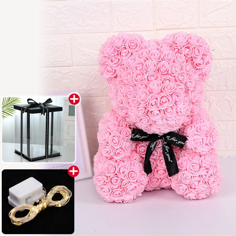 Valentine's Day Rose Bear with Gift Box and Lights – Eternal Love Teddy Bear for Women & Girlfriend