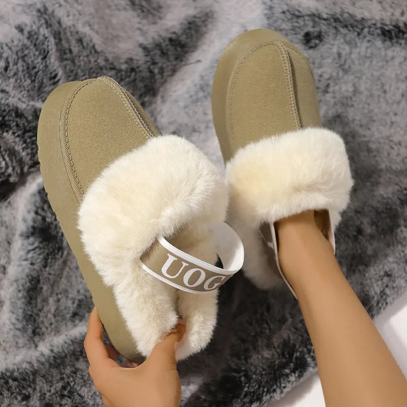 2024 Women's New Winter Plush Warm and Comfortable Snow Boots Fashion Suede Shallow Mouth Slip-On Flat Women's Shoes Zapatillas