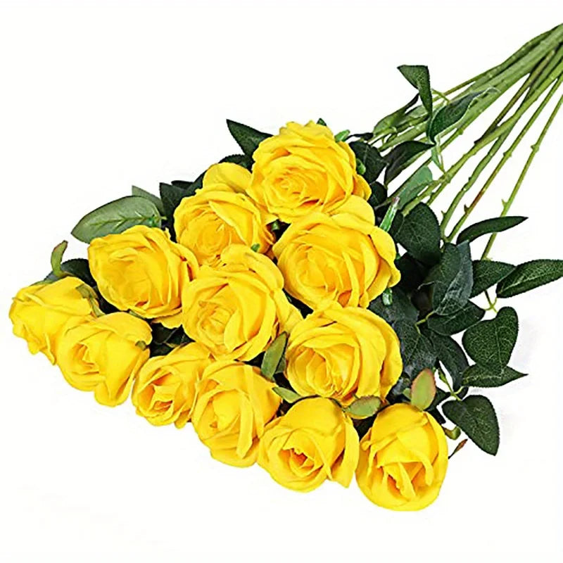 12PCS Realistic Artificial Rose Bouquet | Silk Fake Flowers for Weddings, Parties & Home Decor