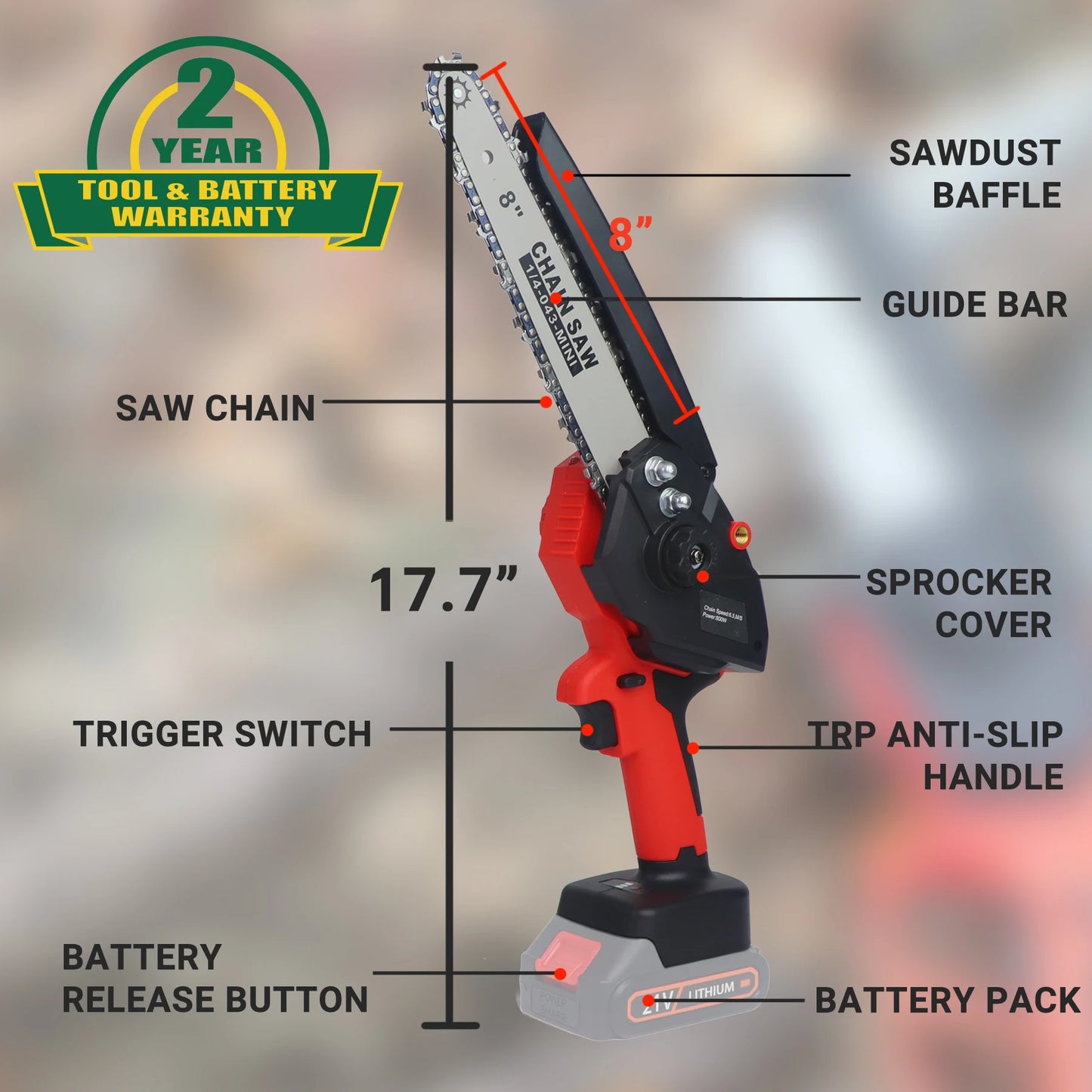 🌟 T TOVIA 8 Inch 21V Cordless Mini ChainSaw 🌟