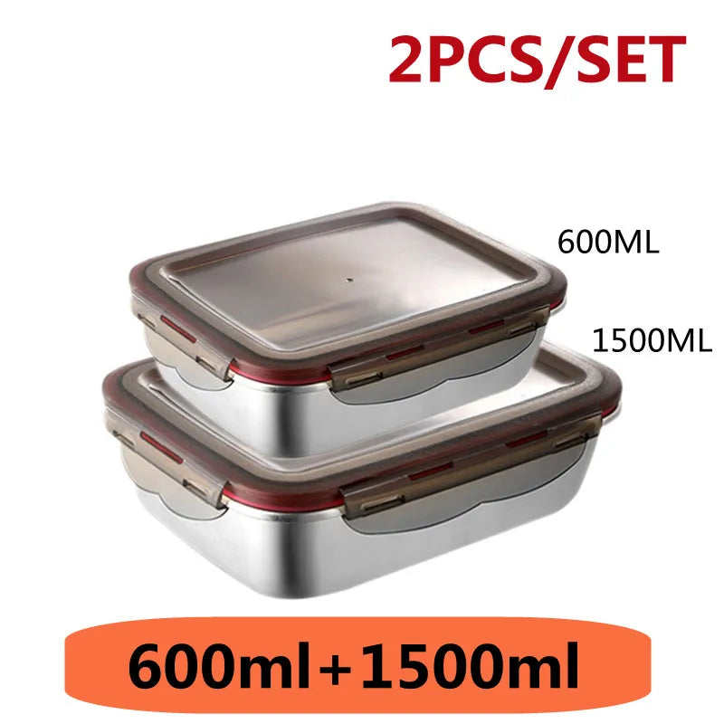 304 Stainless Steel Food Lunch Bento Box Sealed Leakproof Travel Storage Box Household Pickle Box Microwave Heating Lunchboxs