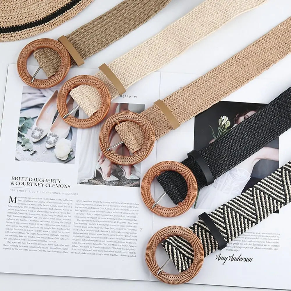 Boho Wide Elastic Waist Belt – Braided PP Straw Belt for Dresses & Casual Wear ✨