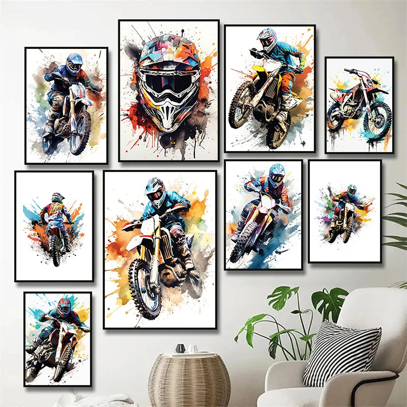 🏍️ Watercolour Dirt Bike Motocross Canvas Painting 🏍️