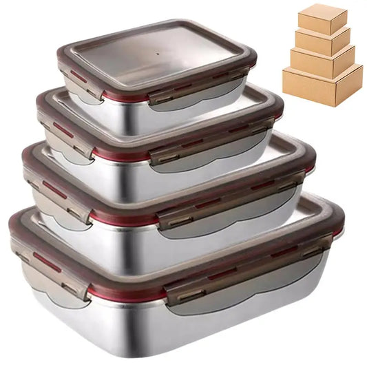 304 Stainless Steel Food Lunch Bento Box Sealed Leakproof Travel Storage Box Household Pickle Box Microwave Heating Lunchboxs