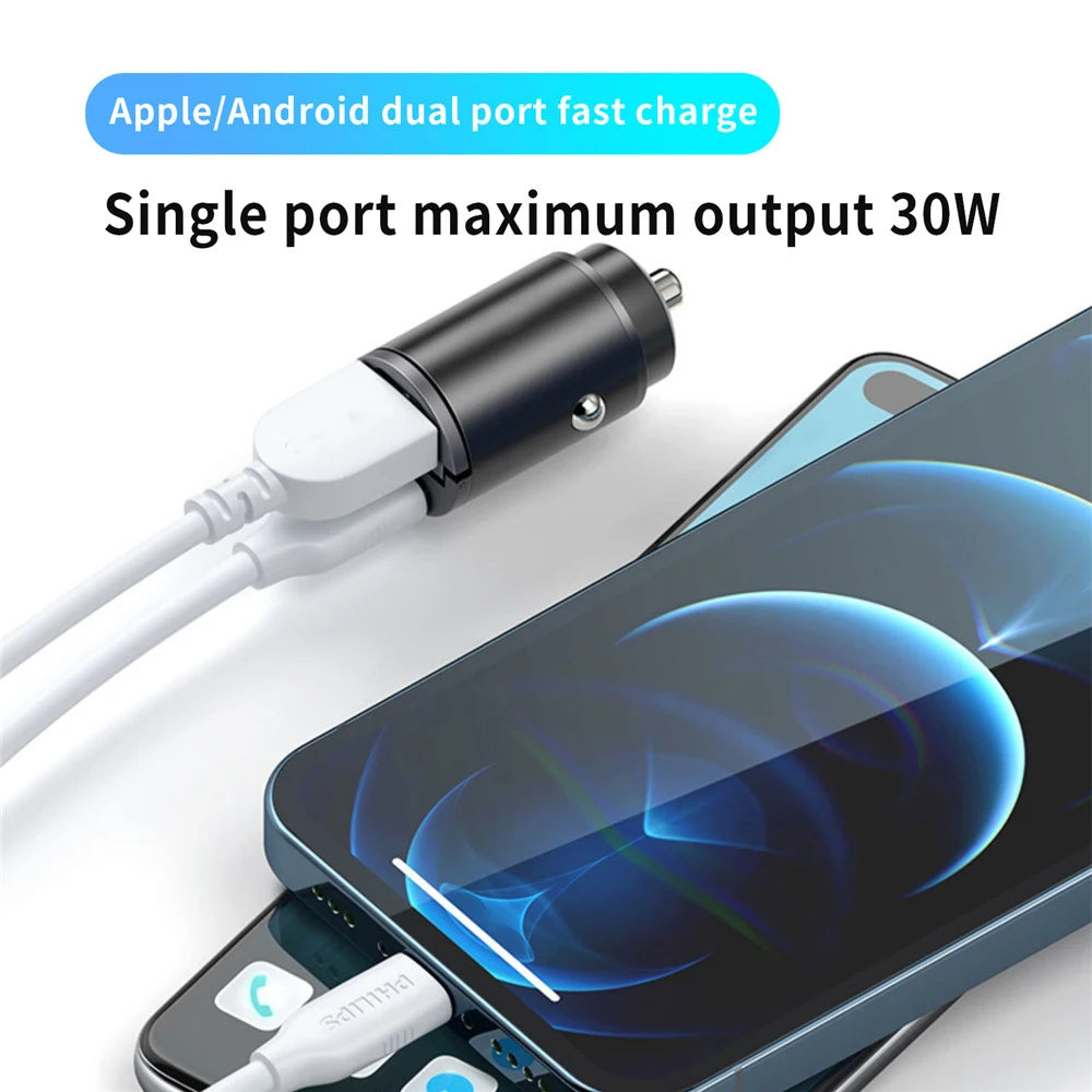 🔌 100W/200W QC3.0 PD Mini Car Charger 12-24V Lighter Fast Charging Car USB Type C Charger for Xiaomi Samsung Huawei iPhone Power 🔌