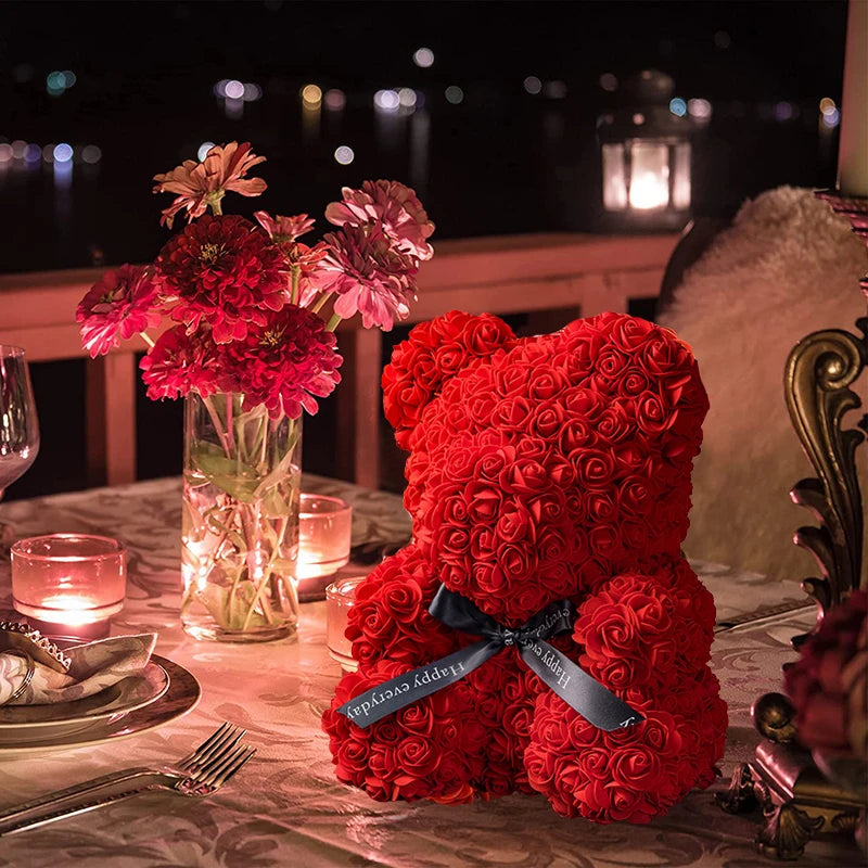 Valentine's Day Rose Bear with Gift Box and Lights – Eternal Love Teddy Bear for Women & Girlfriend